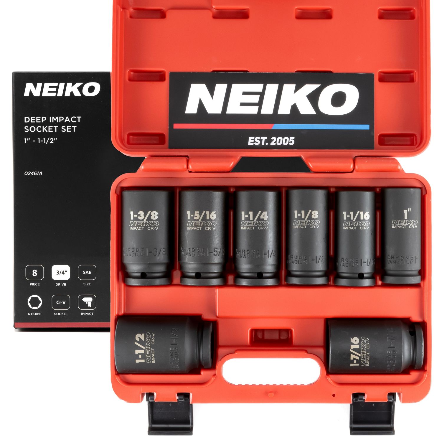 NEIKO 3/4in Drive SAE Deep Impact Socket Set 8 Piece