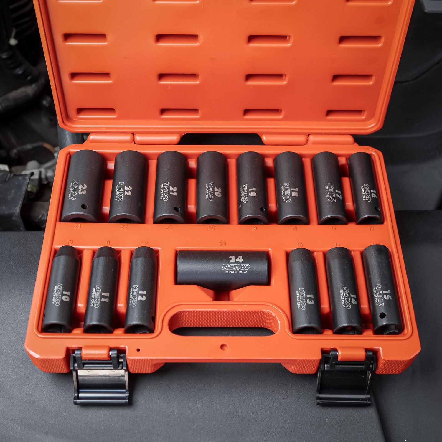 NEIKO 1/2in Drive Metric Deep Impact Socket Set 15 Piece