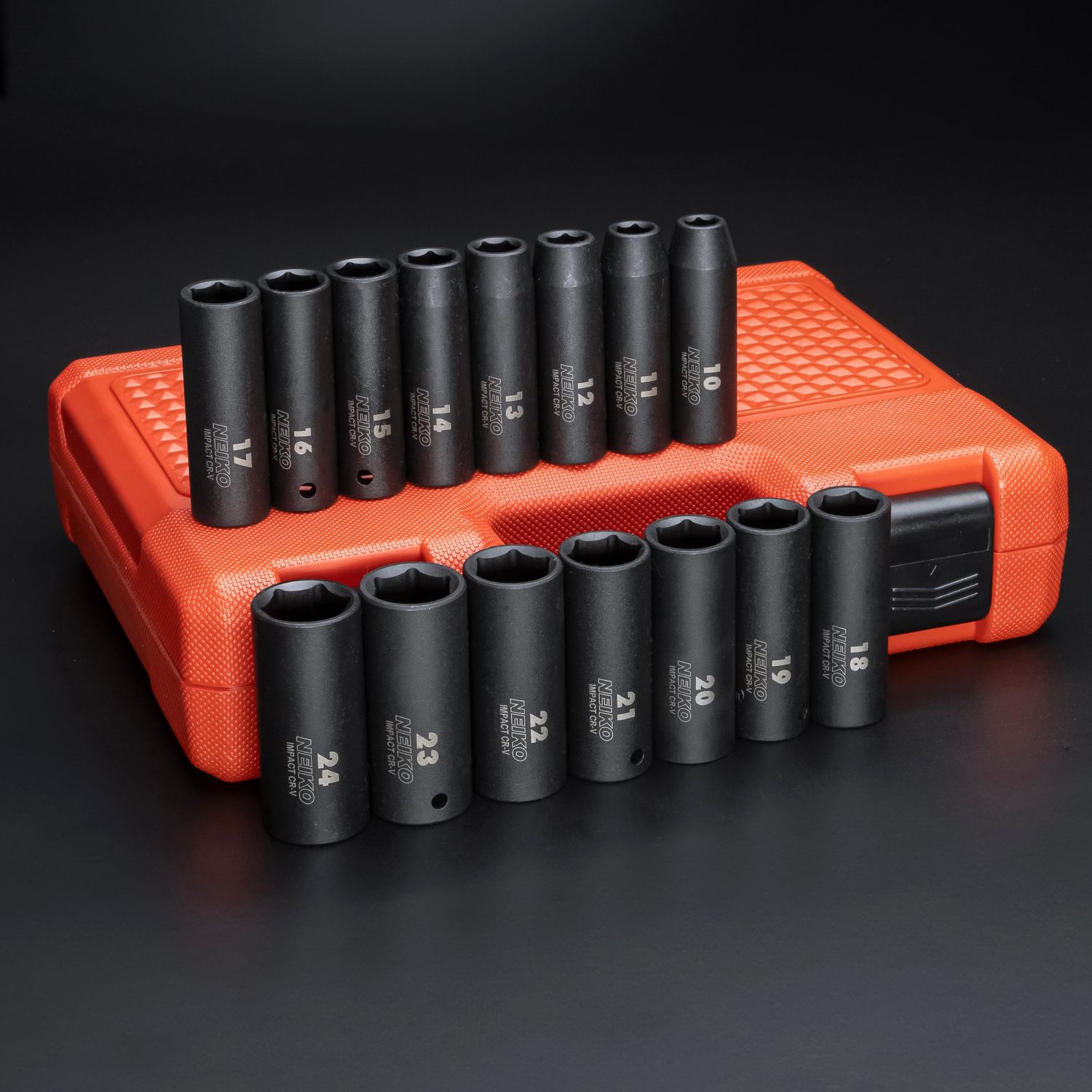 NEIKO 1/2in Drive Metric Deep Impact Socket Set 15 Piece