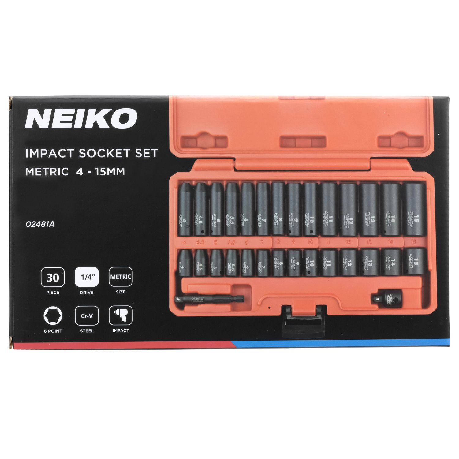 NEIKO 1/4in Drive Metric Deep and Shallow Impact Socket Set