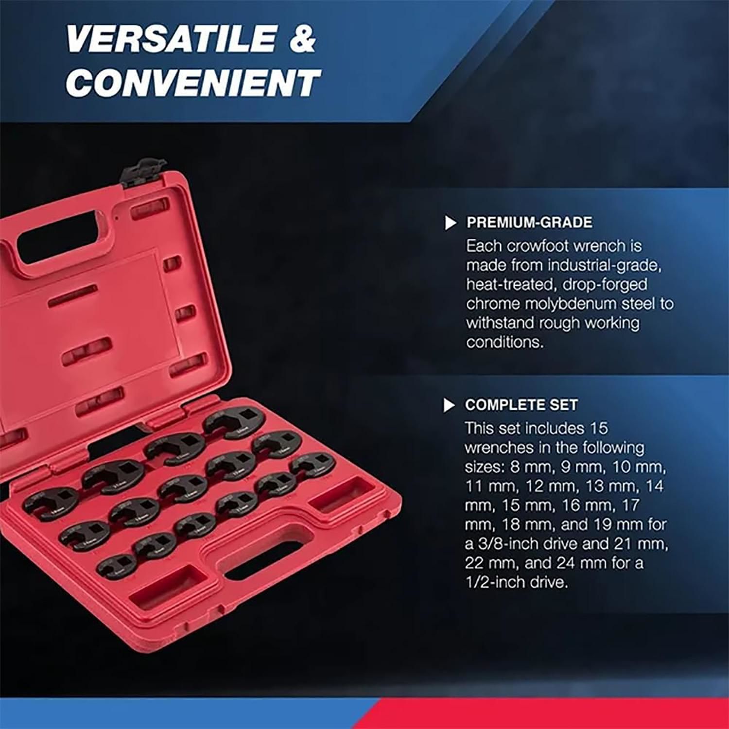 NEIKO 1/2in and 3/8inn Drive Metric Flare Nut Crowfoot Wrench Set