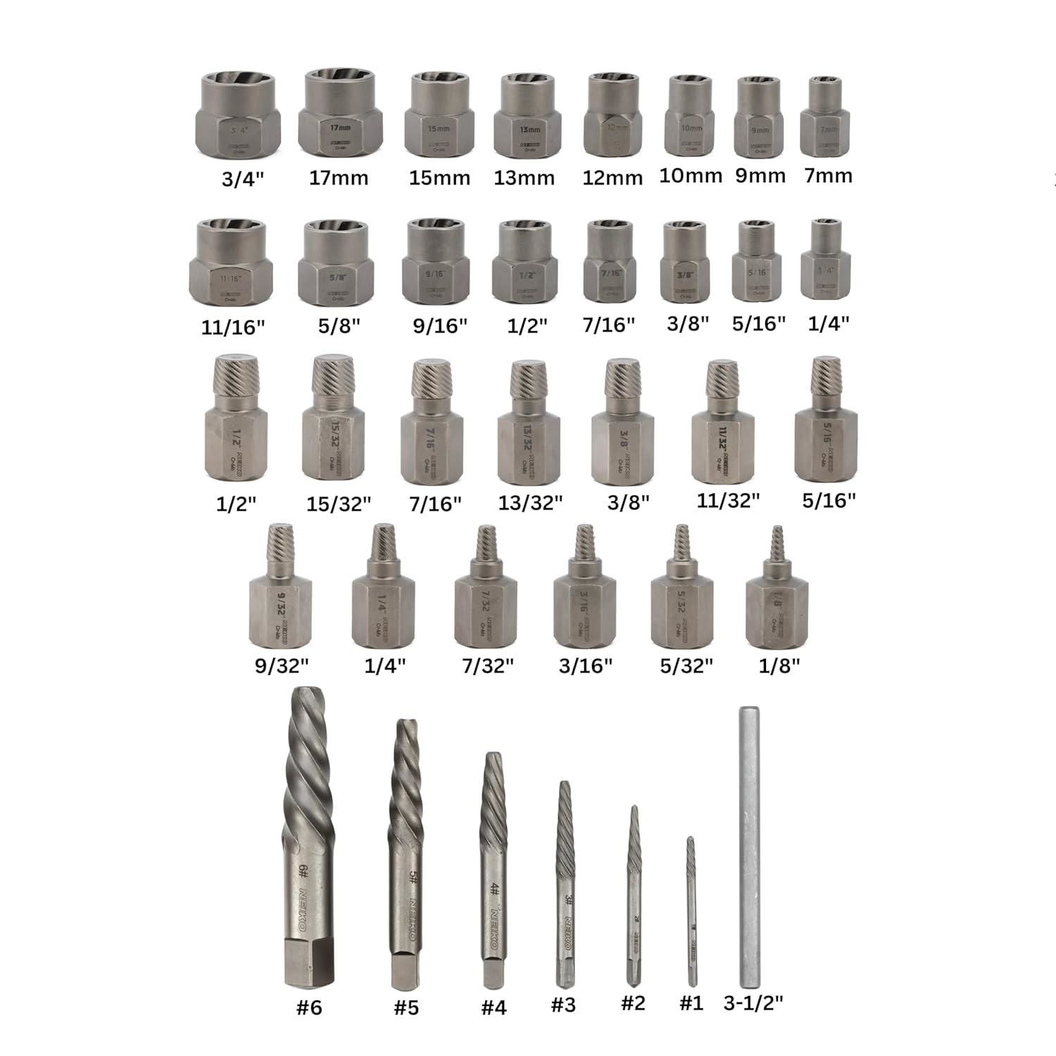 NEIKO 3/8in Drive Deep and Shallow Screw, Lug Nut and Bolt Extractor ...