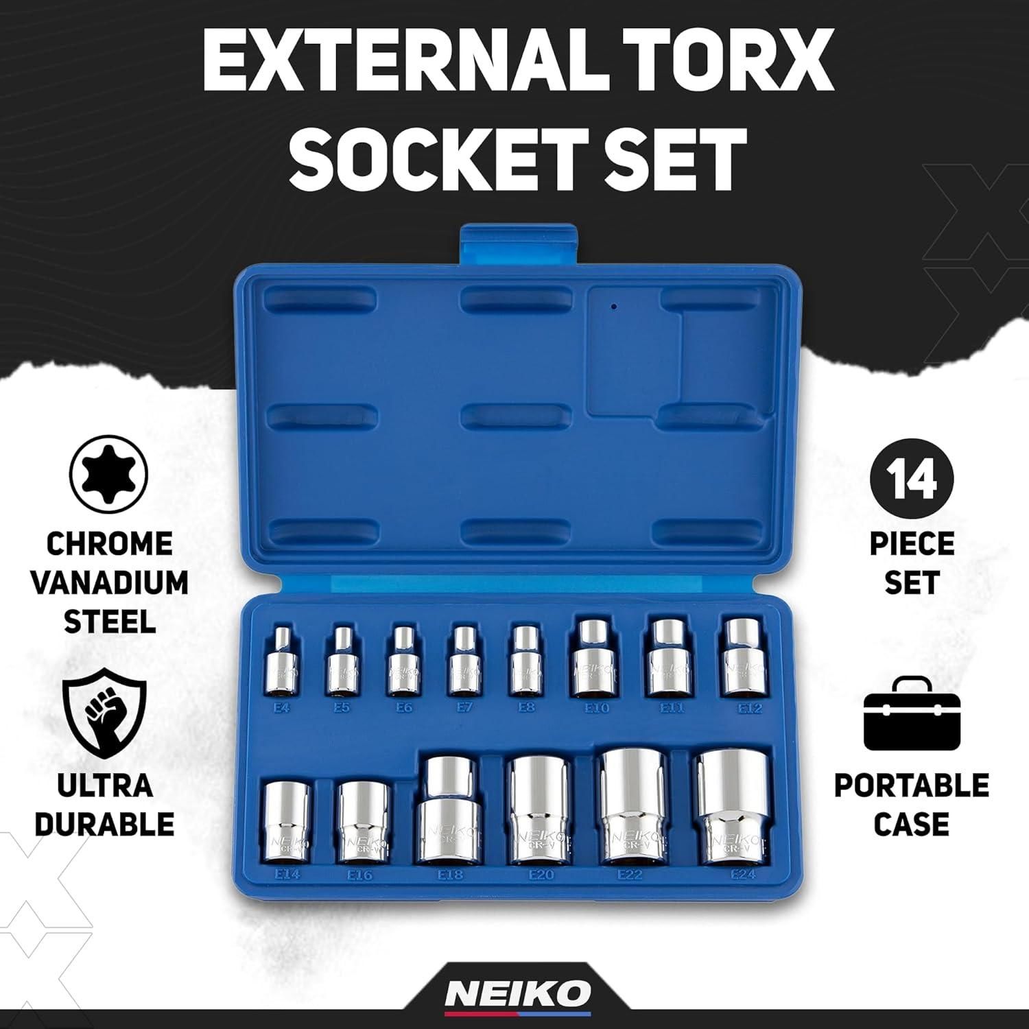 NEIKO E4 to E24 E Torx Socket Set 14 Piece