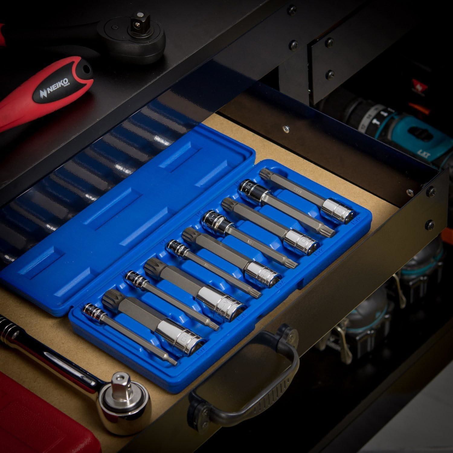 NEIKO XZN Extra Long Triple Square Spline Bit Socket Set 10