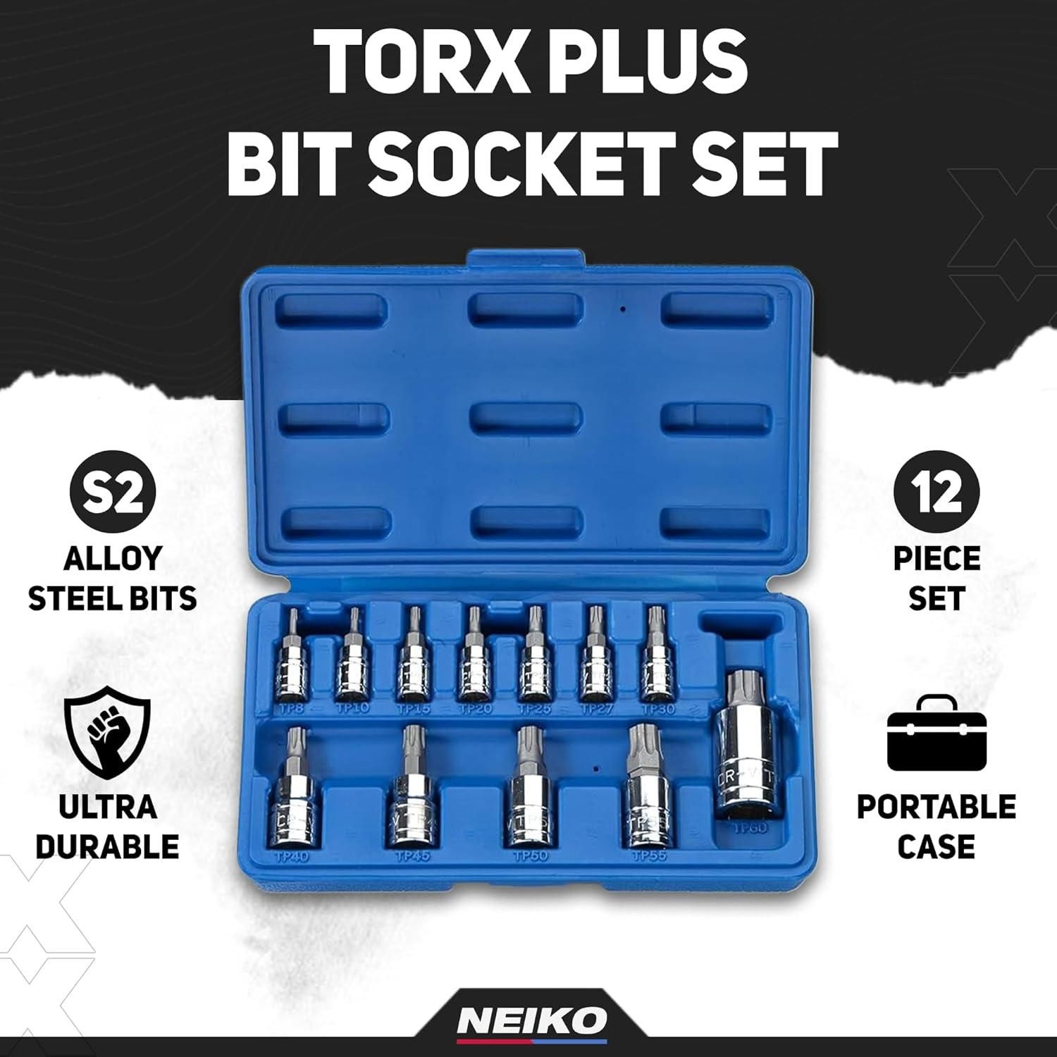 NEIKO TP8 to TP60 6 Point Torx Plus Bit Socket Set 12 Piece