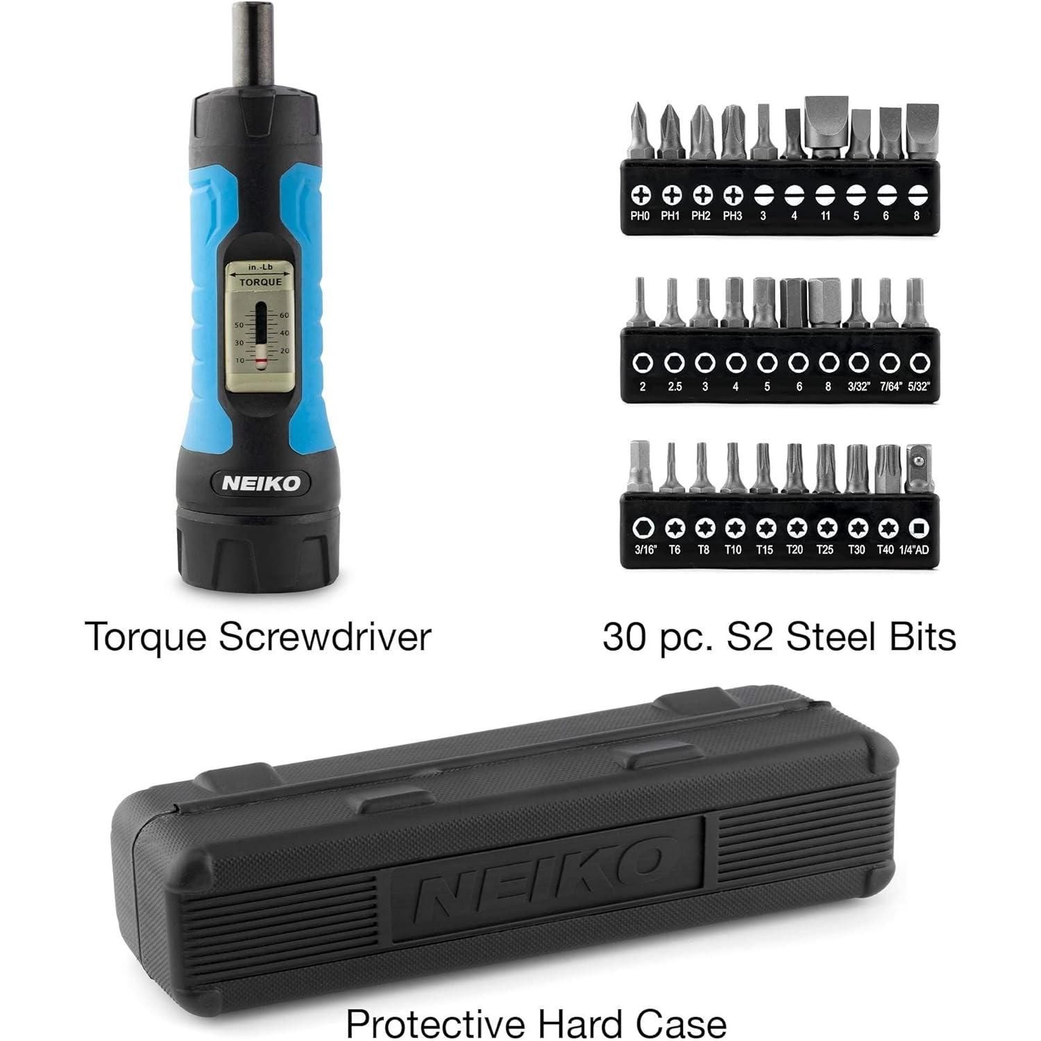 NEIKO 1/4in Drive Torque Wrench Screwdriver Set 30 Piece