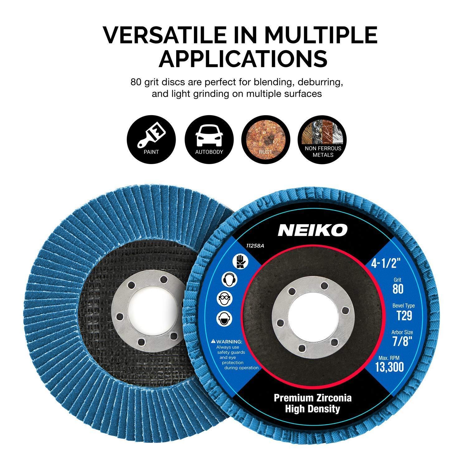 NEIKO 80 Grit, Bevel Type No.29, Zirconia Flap Disc, 10 Pack