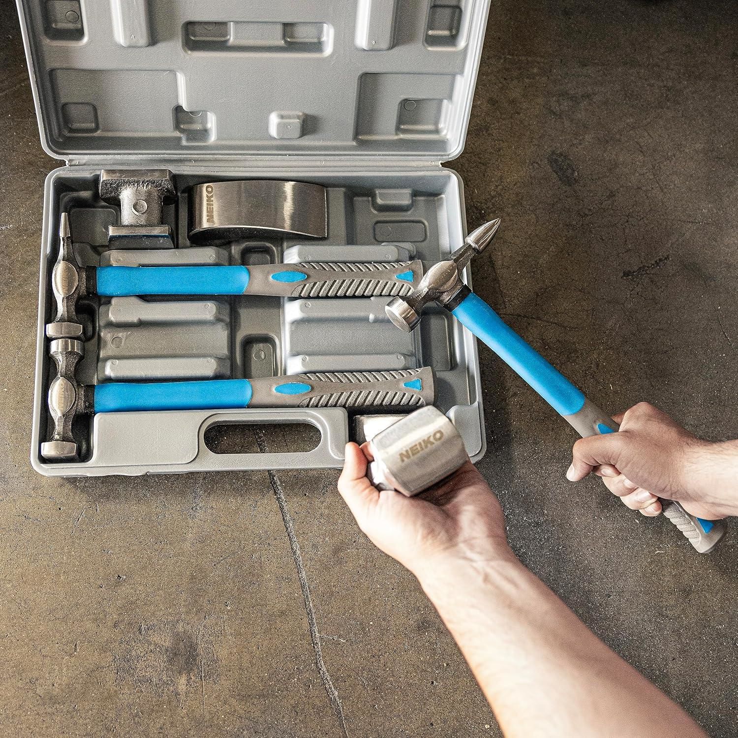 NEIKO Steel Auto Body Repair Hammer and Dolly Set 7 Piece