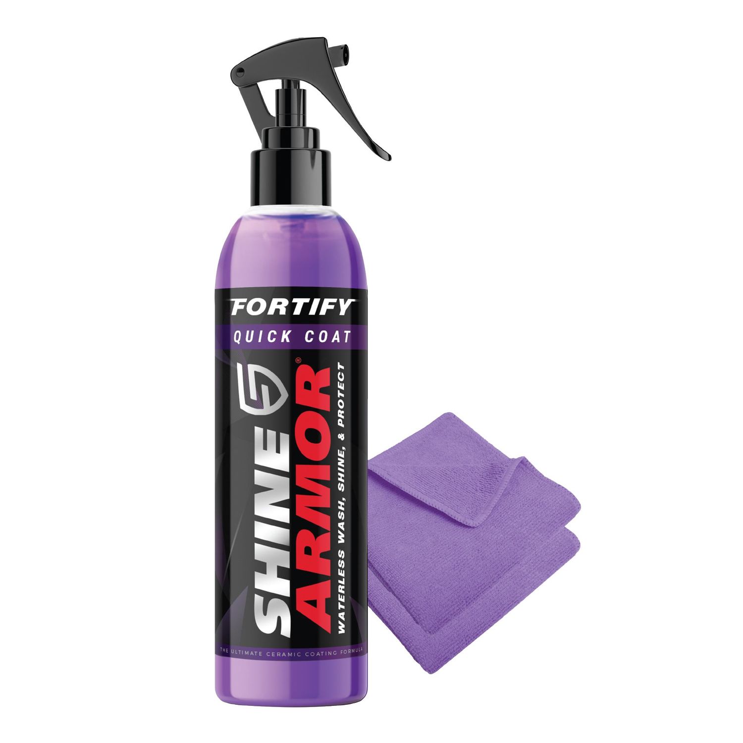 Shine Armor 3-in-1 Ceramic Waterless Wash, Shine, and Protect Spray 8oz and 2 Microfiber Clothes