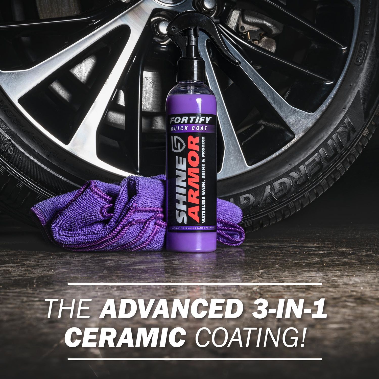 Shine Armor 3-in-1 Ceramic Waterless Wash, Shine, and Protect Spray 8oz and 2 Microfiber Clothes
