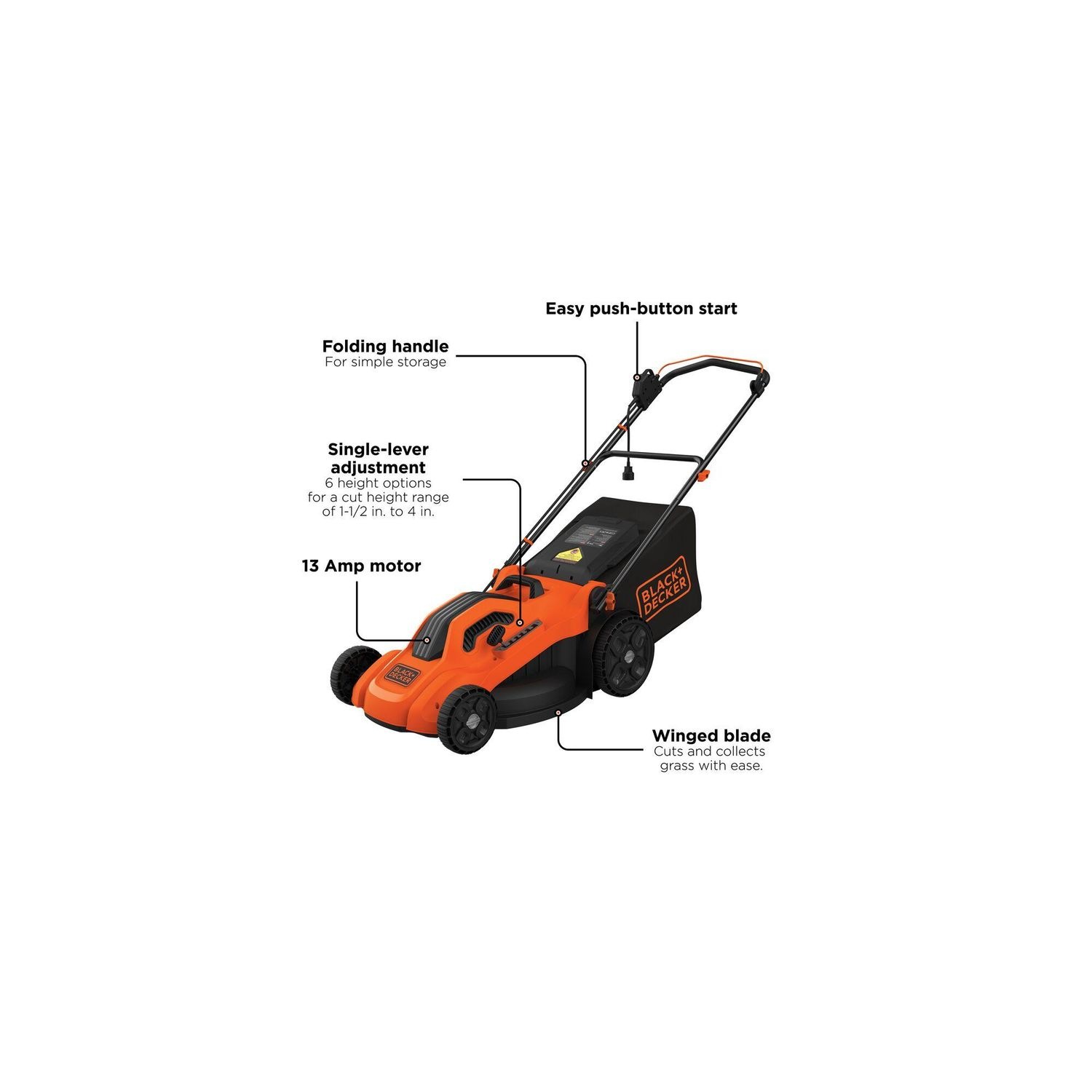 Electric Lawn Mower, 13-Amp, Corded