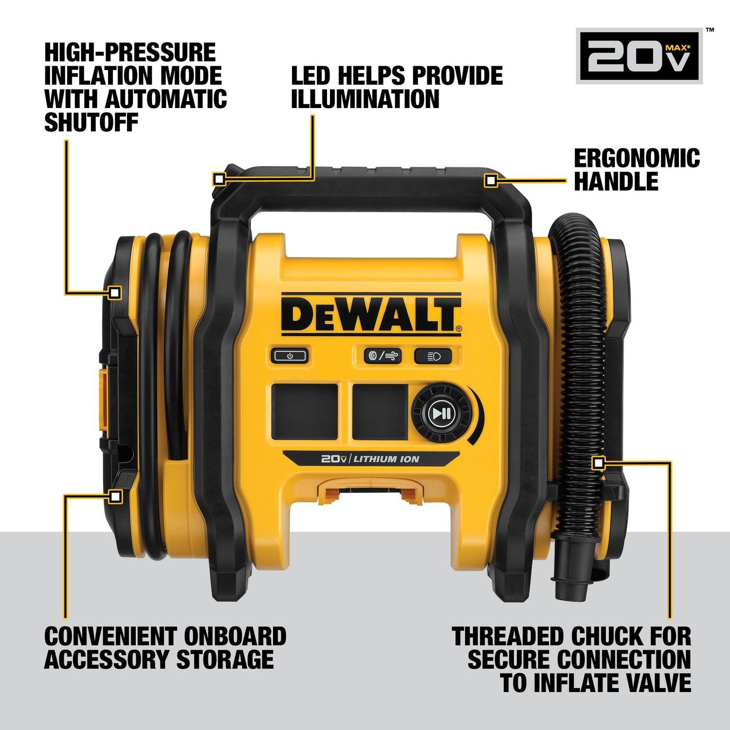 Dewalt 20 Volt MAX Tire Inflator Compact and Portable Bare Tool