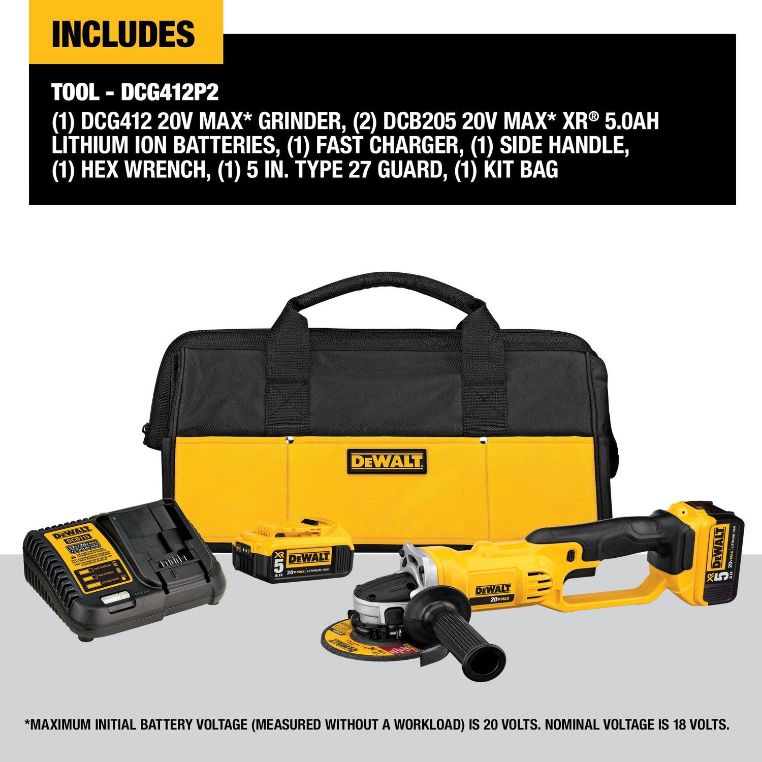 Dewalt 20 Volt MAX 4 1/2in Angle Grinder Tool Kit