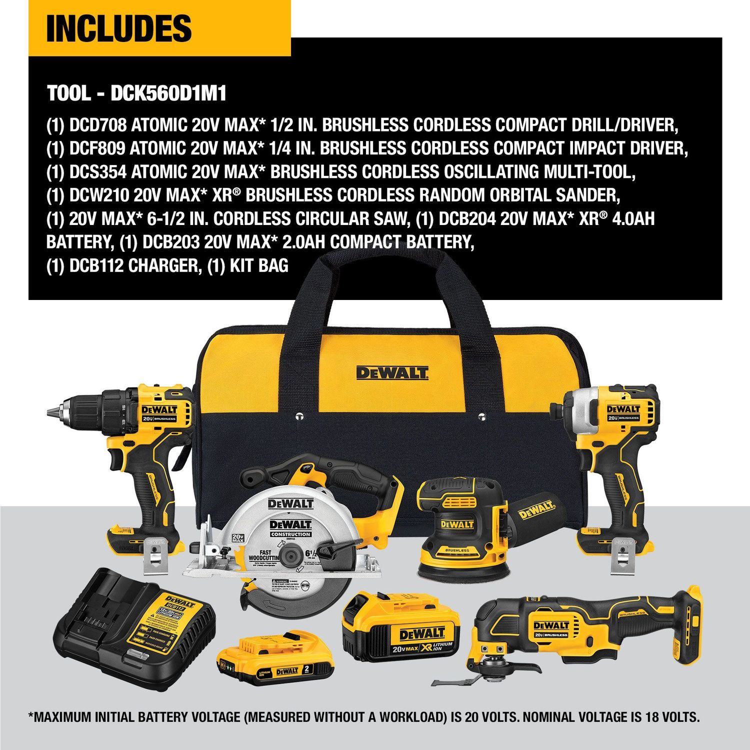 20-Volt Cordless 2-Tool Combo Kit, 1/2 In. Drill + 6-1/2 In. Circular Saw,  (2) Batteries