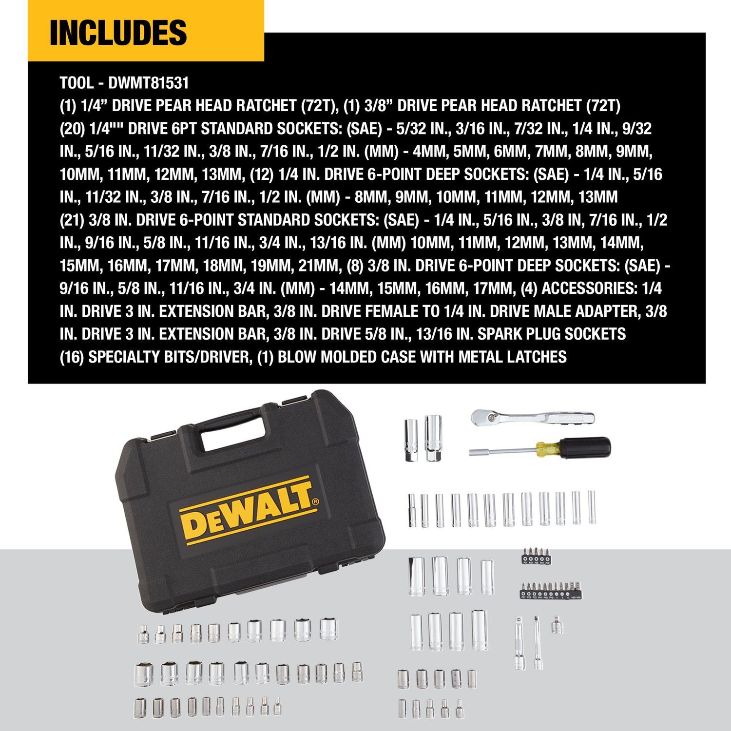 Dewalt Mechanics Tool Set 84 Piece