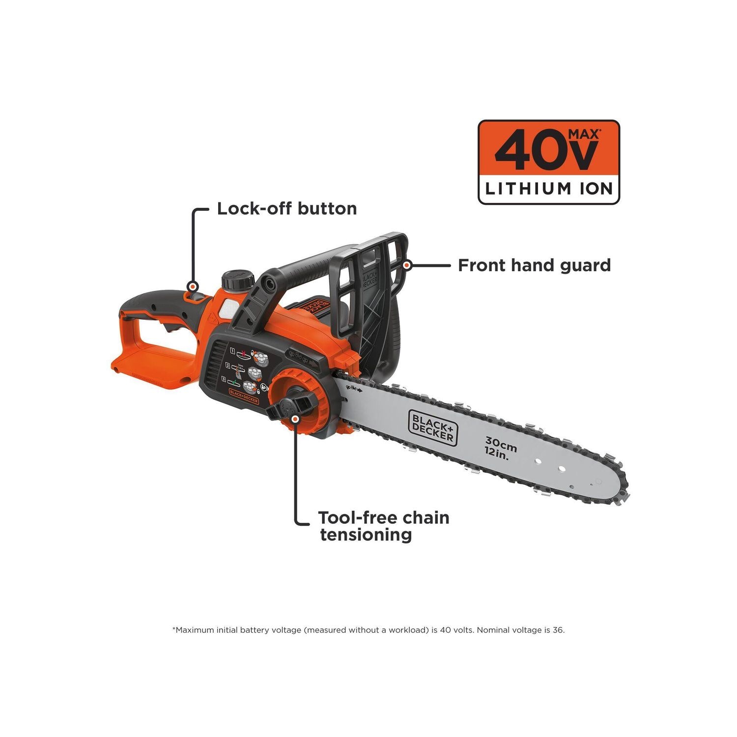 Black & Decker 40 Volt Max 12in Lithium Chainsaw Black & Decker 40 Volt Max 12in Lithium Chainsaw