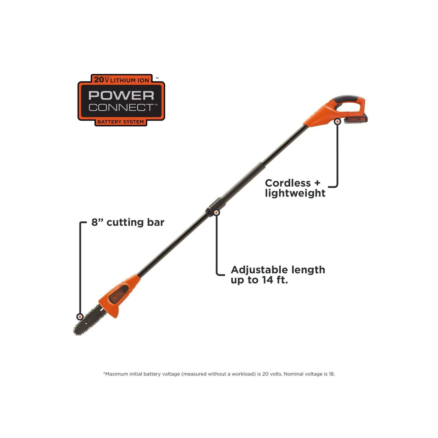 BLACK+DECKER 20V MAX Cordless Battery Powered Pole Hedge Trimmer