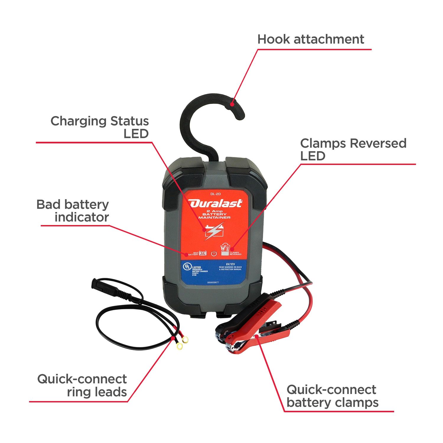 Duralast 2 Amps 6 to 12 Volt Battery Charger and Maintainer DL-2D