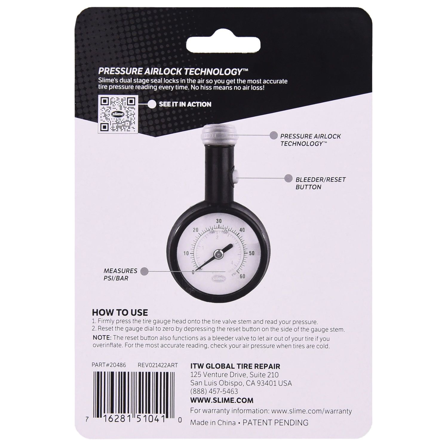 Slime Elite Dial 5 to 60 PSI Tire Pressure Gauge