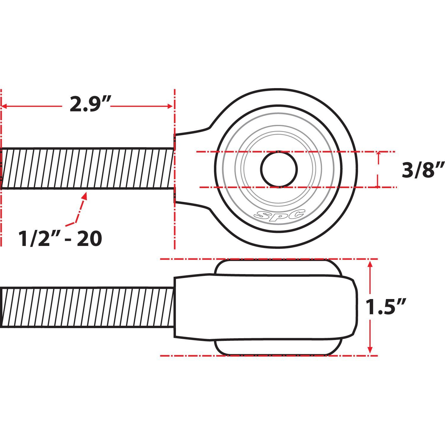 Specialty Products 1/2in-20in x 3/8in Bolt Left Hand xAxis Rod End Ball Joint