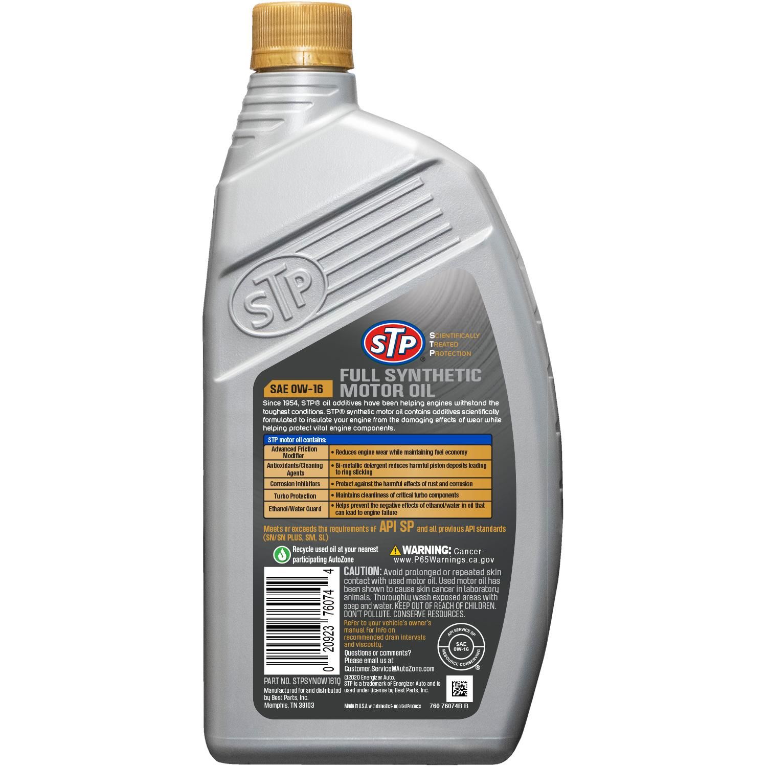 Stp Engine Oil Full Synthetic 0w 16 1 Quart