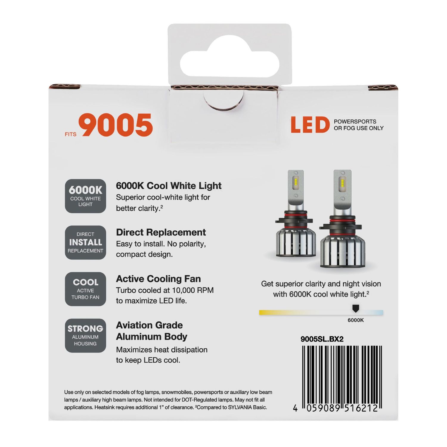 Sylvania OFF Road LED Headlight, Fog light and PowerSport Bulb 9005SLBX2