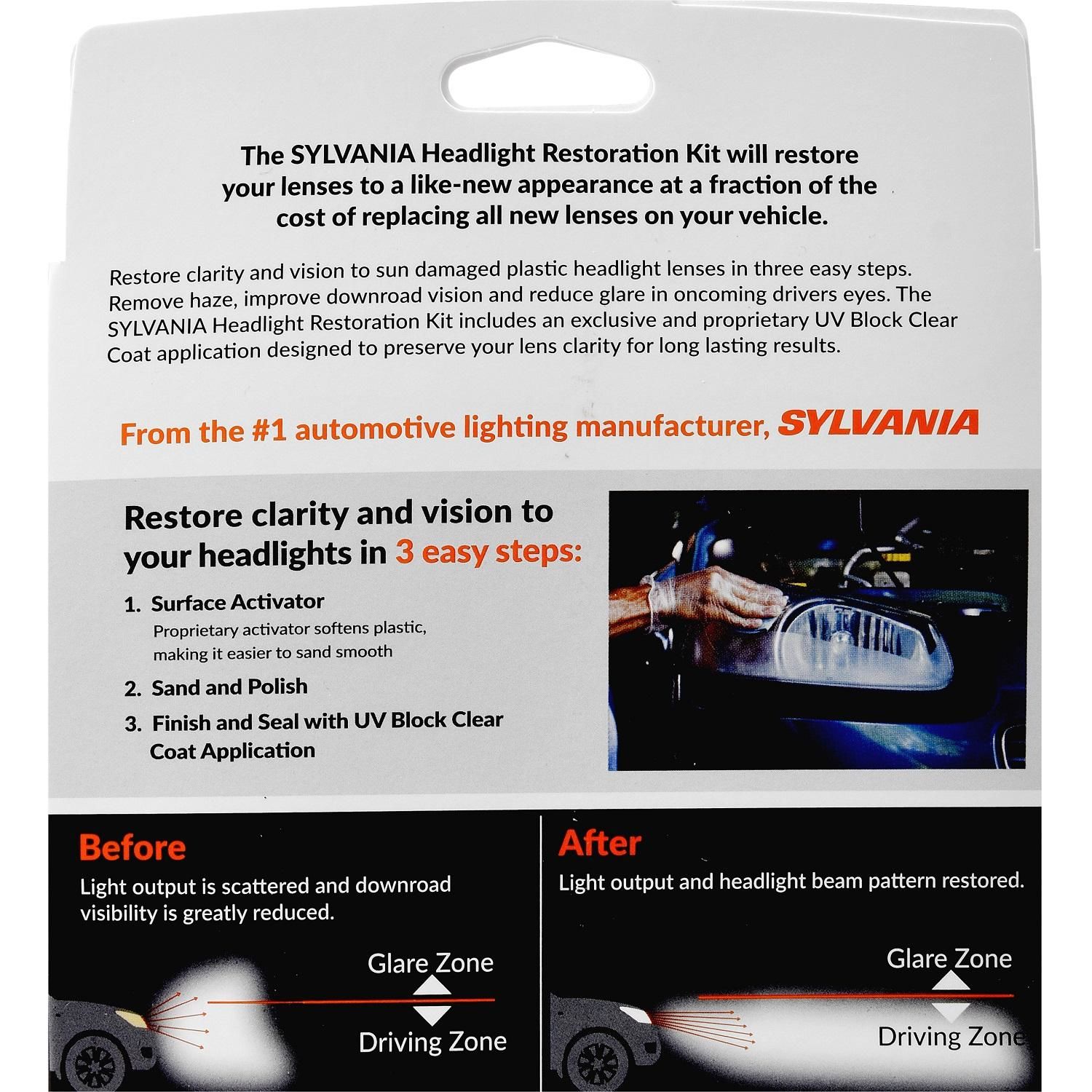Sylvania Headlight Restoration Kit with UV Block Clear Coat