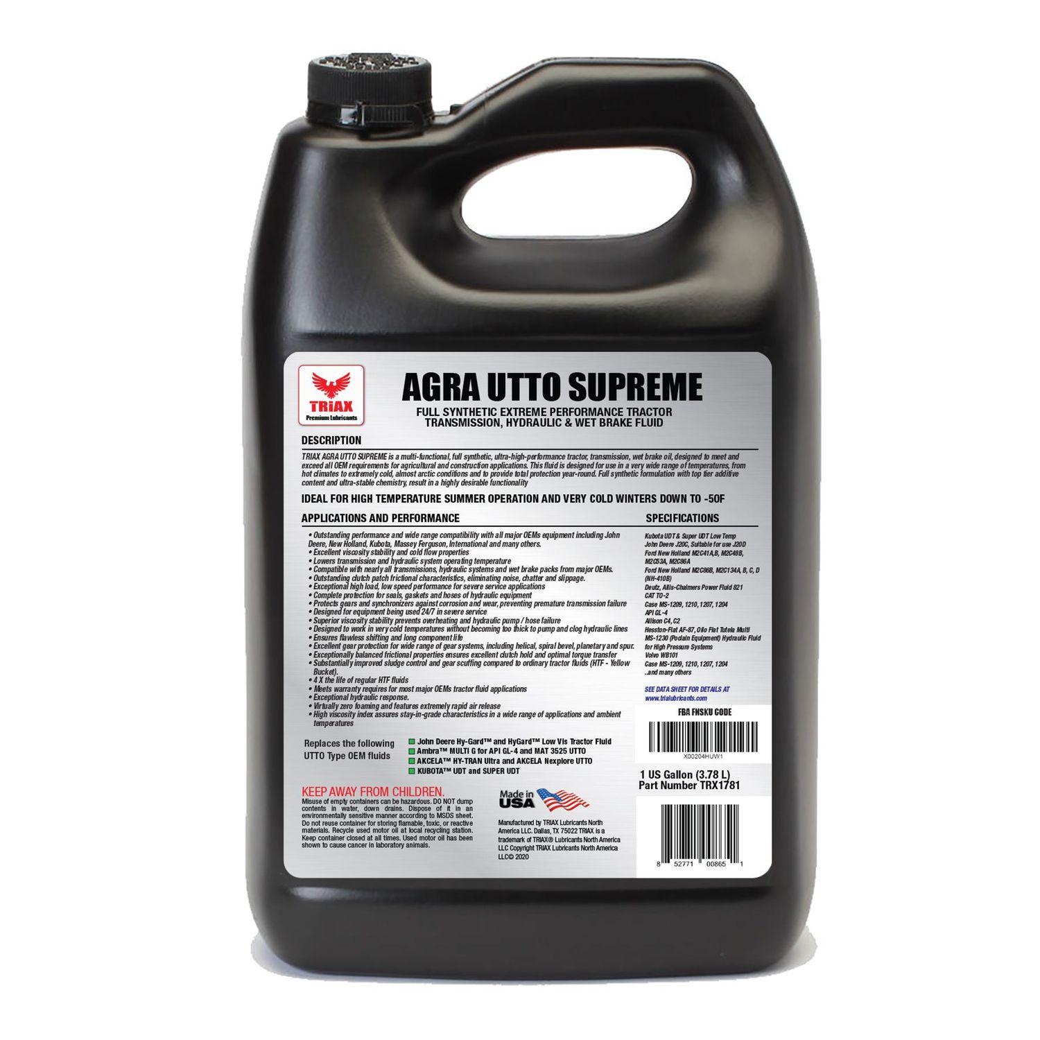 Triax Lubricants AGRA UTTO Supreme Full Synthetic Tractor Hydraulic