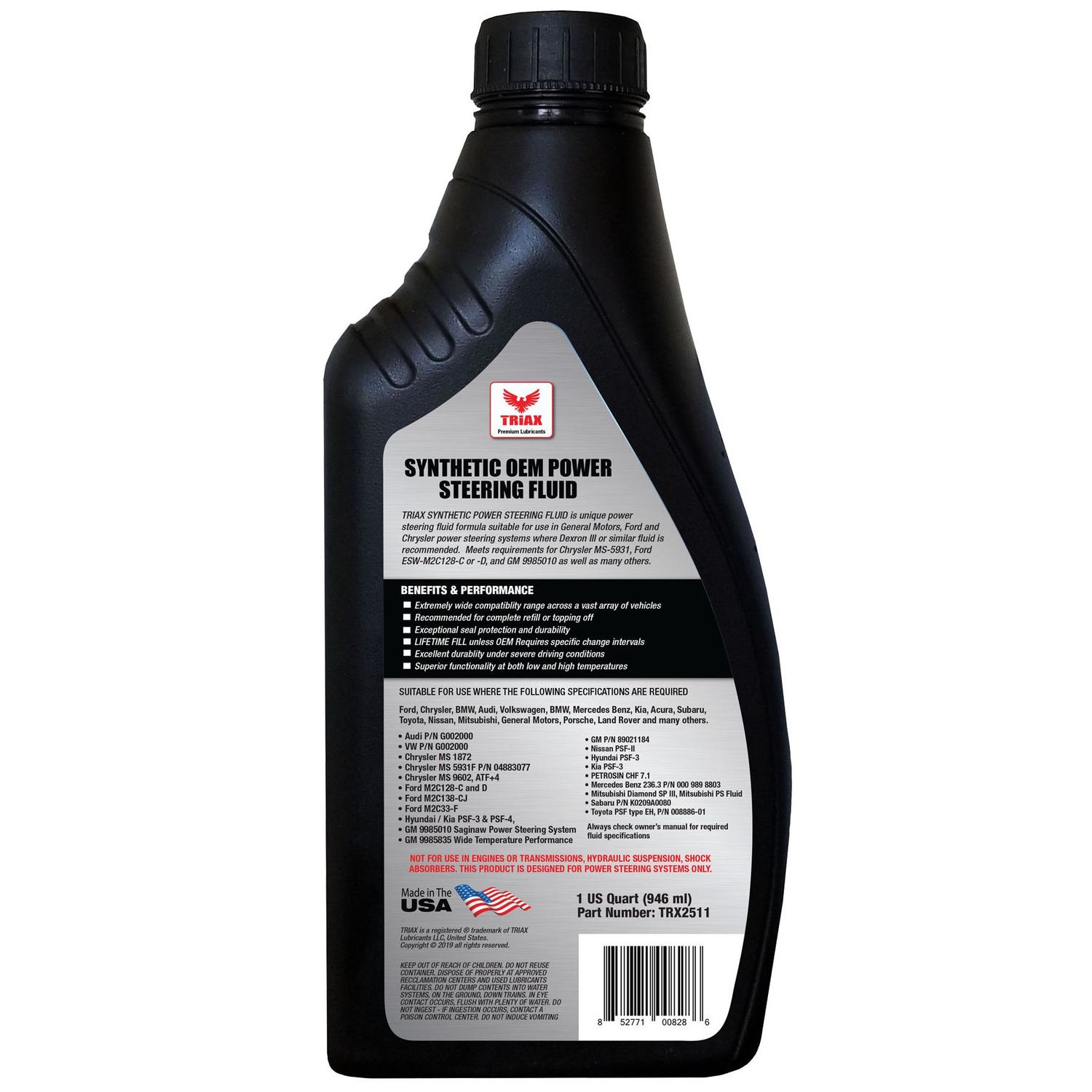 Triax Lubricants Full Synthetic Power Steering Fluid 1 Quart