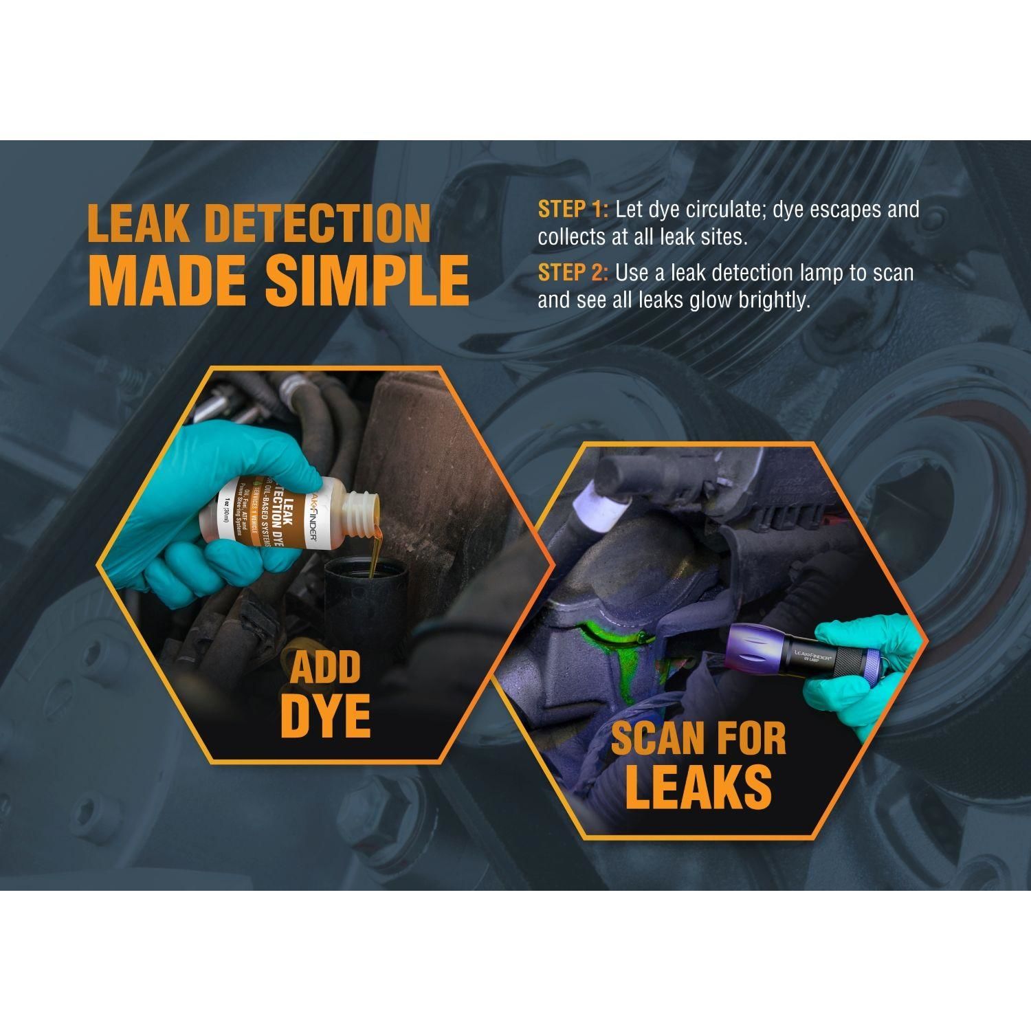 thumbnail image 2 of Auto Leak Detector Tool Flashlight Oil AC Dye Leak Test Detection Kit 2 of 12
