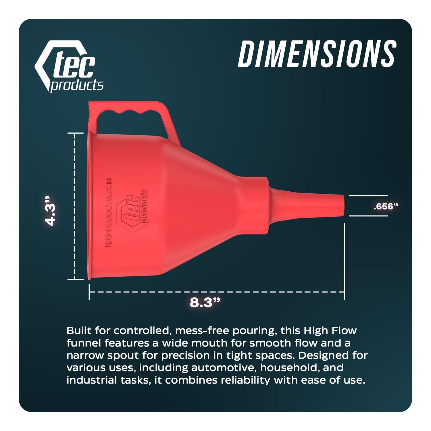 Tec Products Inc Red Small High Flow Funnel