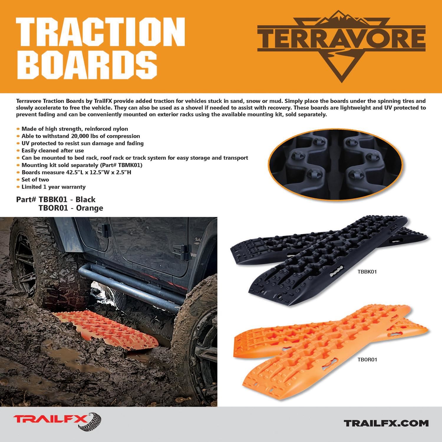 TrailFX 42.5in L x 12.5in W x 2.5in H Support 20,000lbs Injection Molded Nylon Black Traction