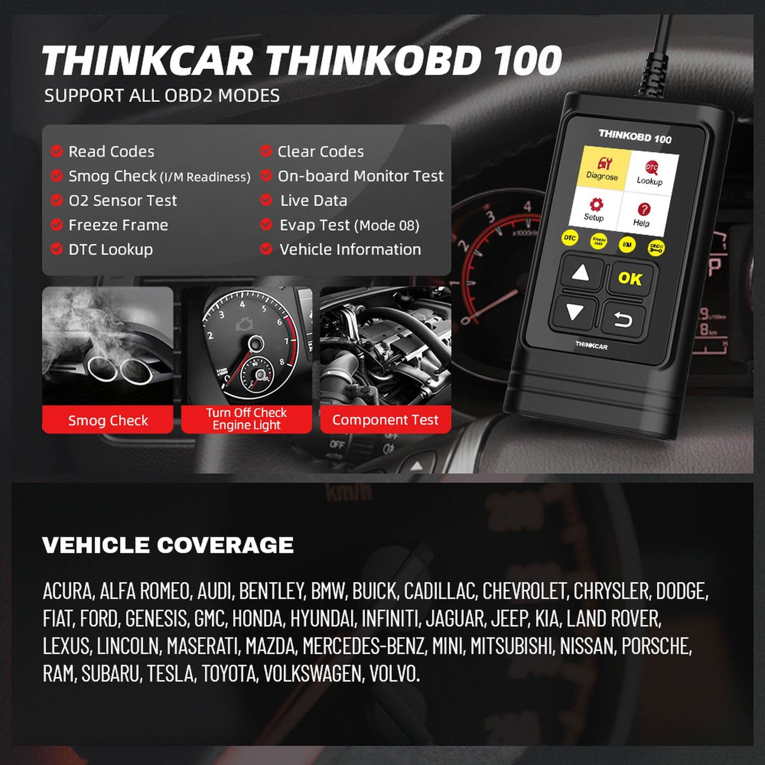 THINKCAR Handheld OBDll Code Reader for Checking and Clearing 