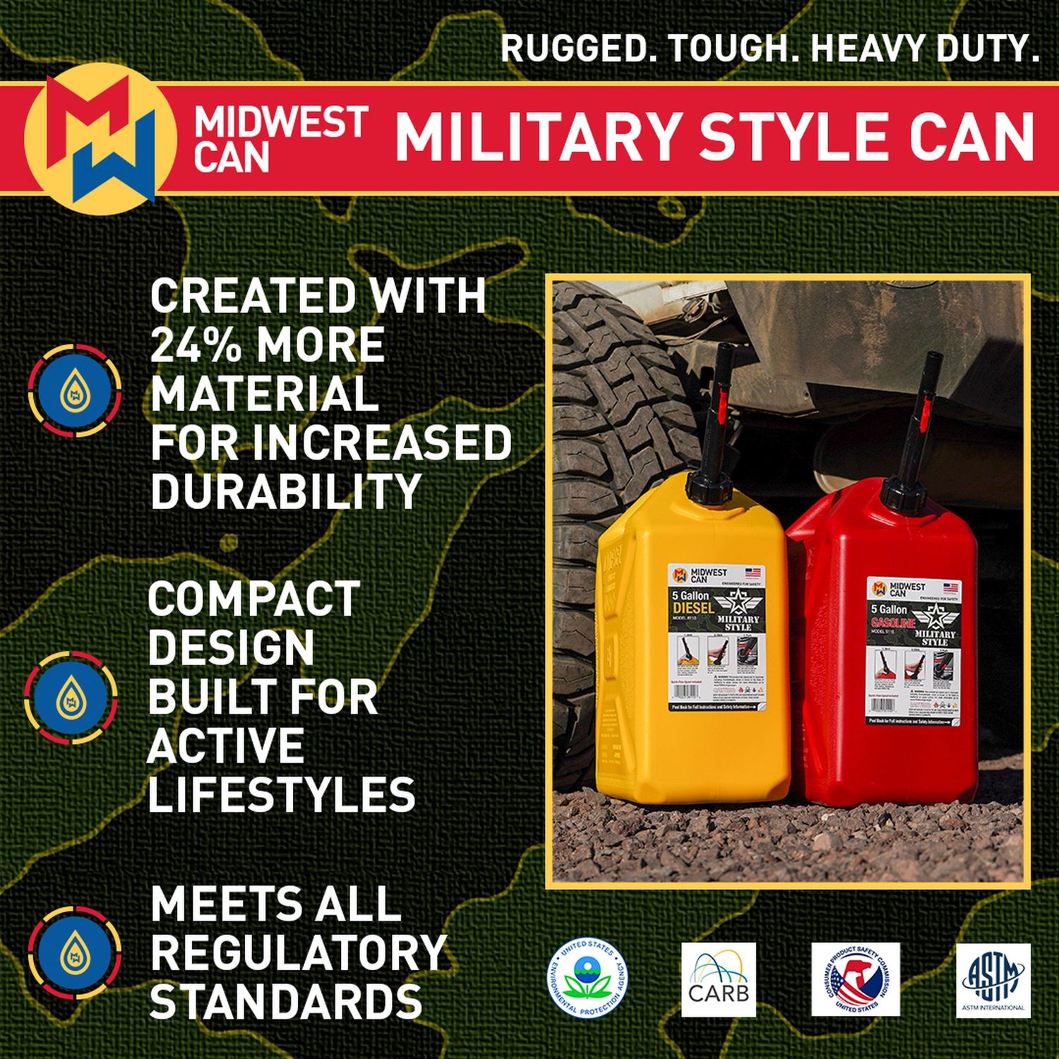 Midwest Can Military Plastic Gasoline Can 5 Gallon