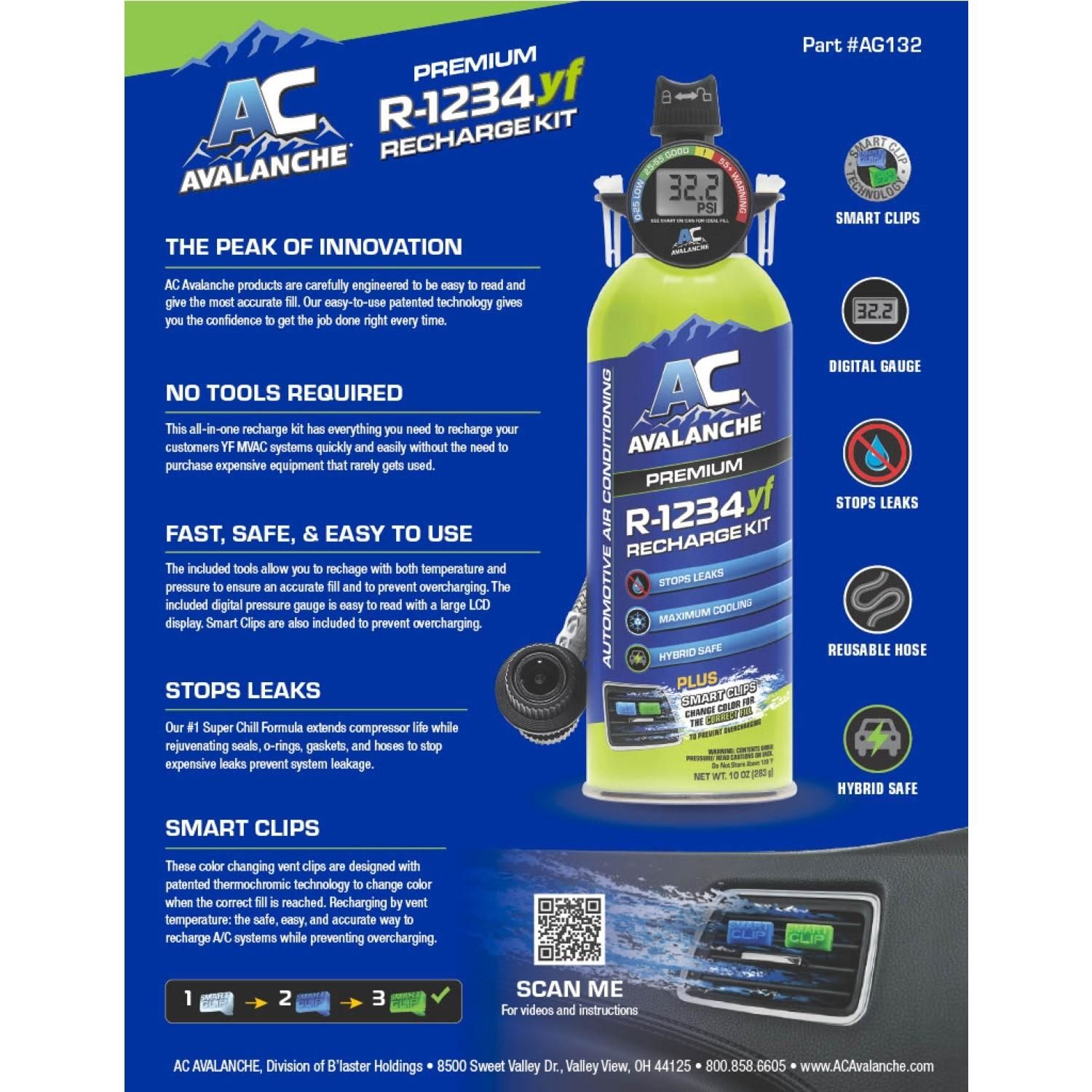 AC Avalanche R1234yf Refrigerant/Stop Leak/Charge Hose 10oz