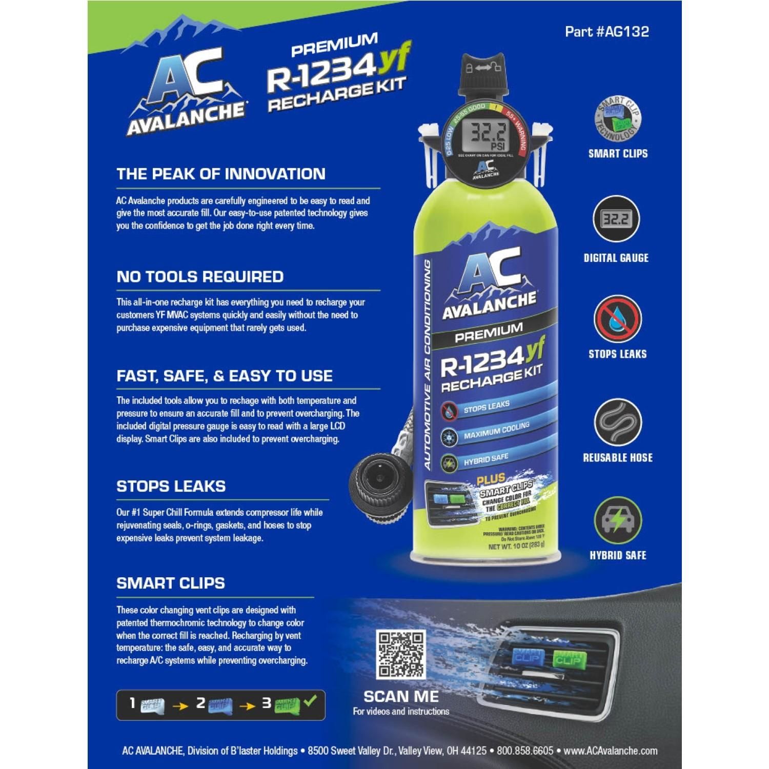 AC Avalanche R1234yf Refrigerant / Stop Leak / Charge Hose 10oz