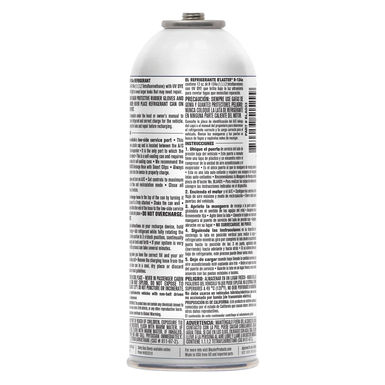 B'laster R-134a Refrigerant with UV Dye 12oz