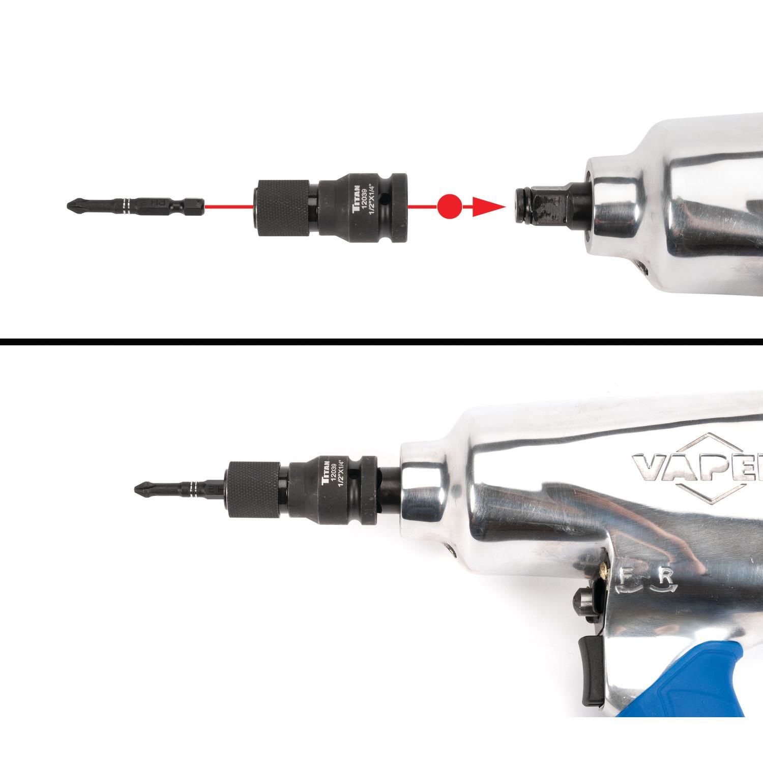 Titan 1/2in Square Driver to 1/4in Hex Driver Quick Change Impact