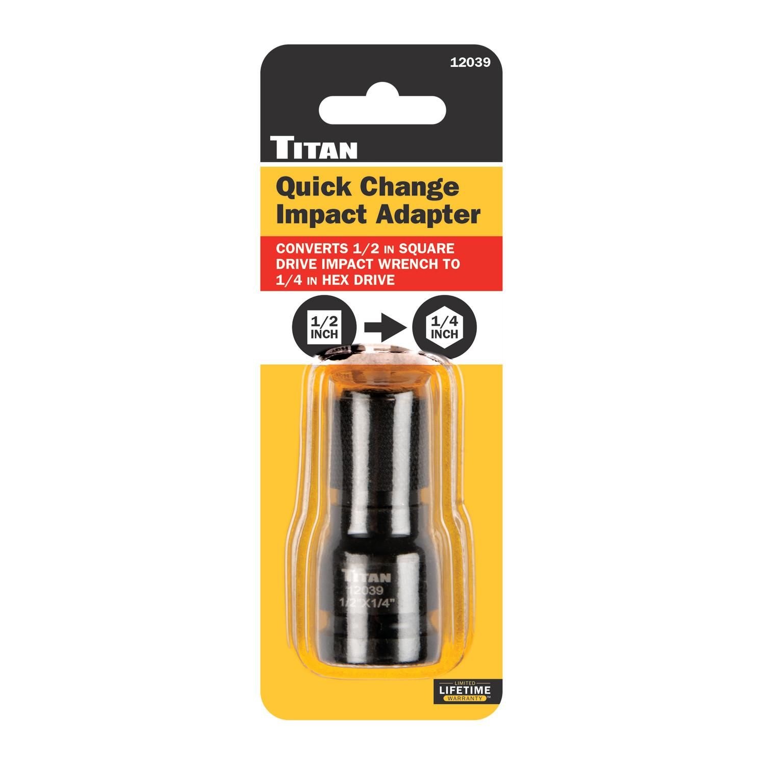 Titan 1/2in Square Driver to 1/4in Hex Driver Quick Change Impact Adapter