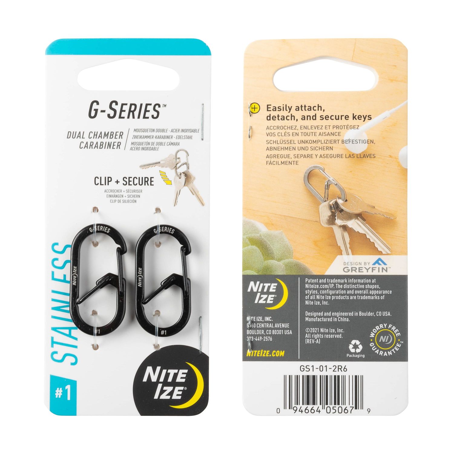 Nite Ize Stainless Steel No.1 G-Series Black Dual Chamber Carabiner Key  Chain 2 Pack