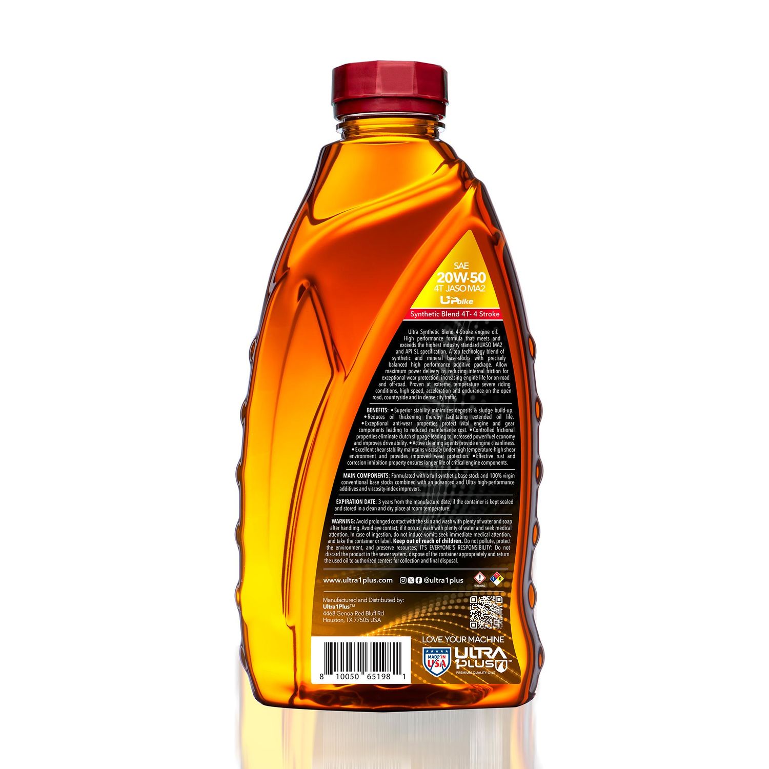 Ultra1Plus 4 Cycle Synthetic Engine Oil API SN JASO MA2, SAE
