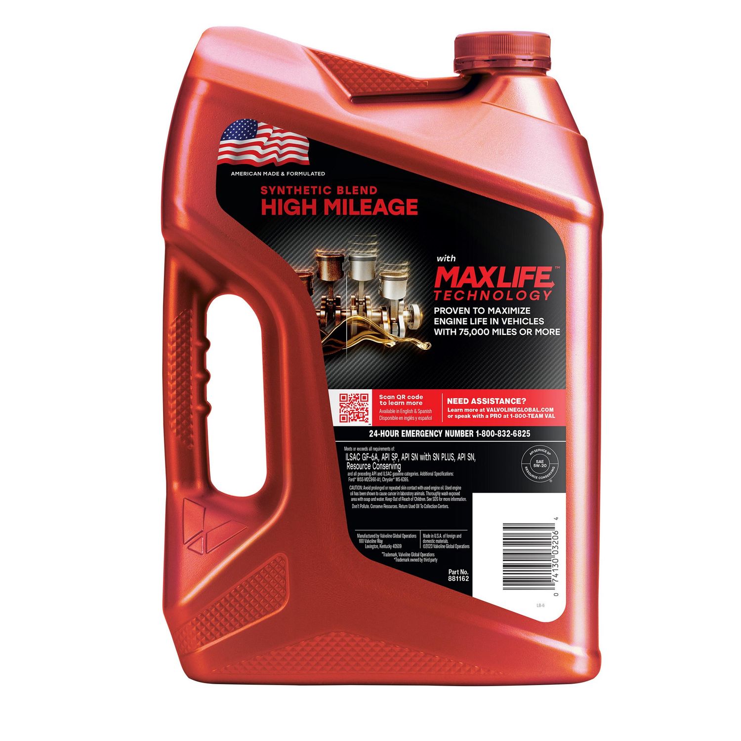 Valvoline High Mileage Synthetic Blend Engine Oil 5W-20 5 Quart