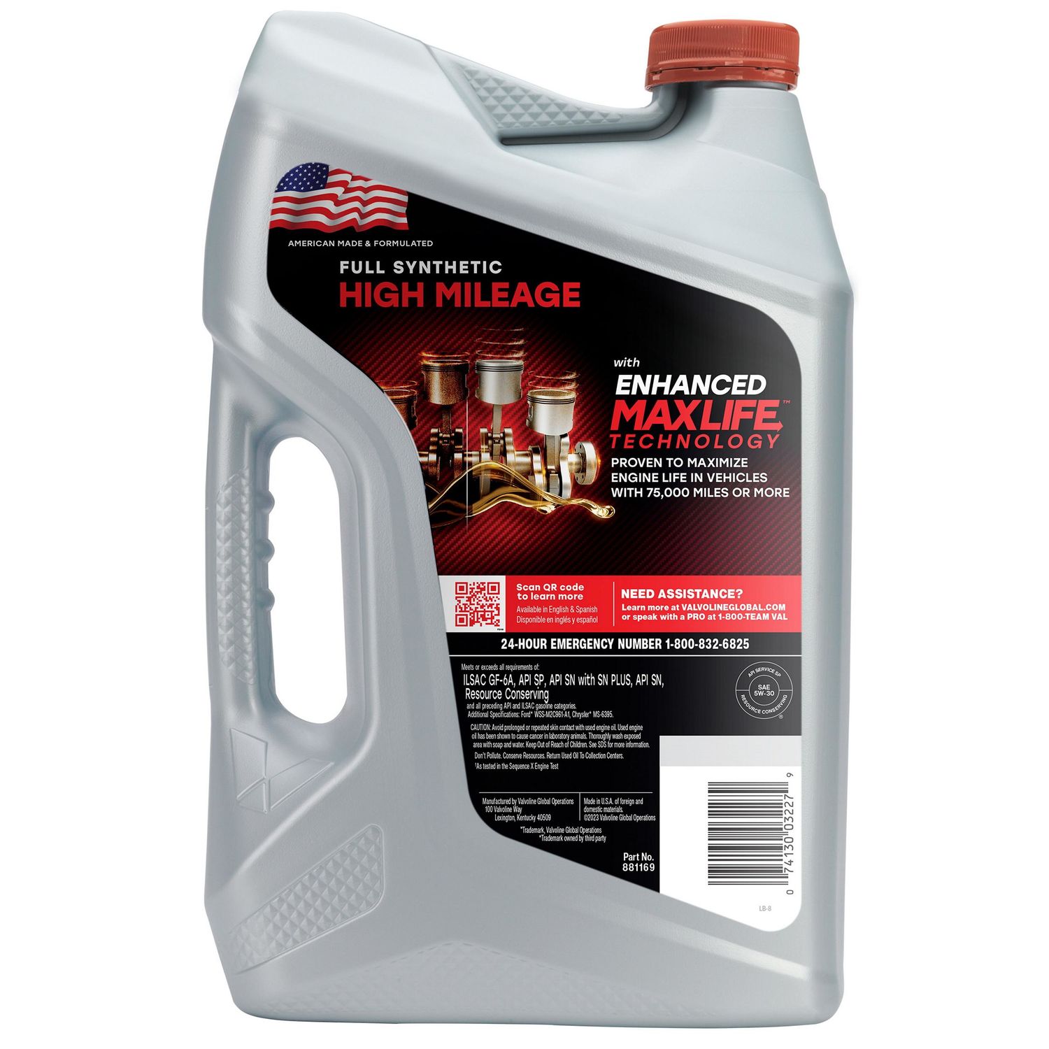 Valvoline High Mileage Full Synthetic Engine Oil 5W-30 5 Quart