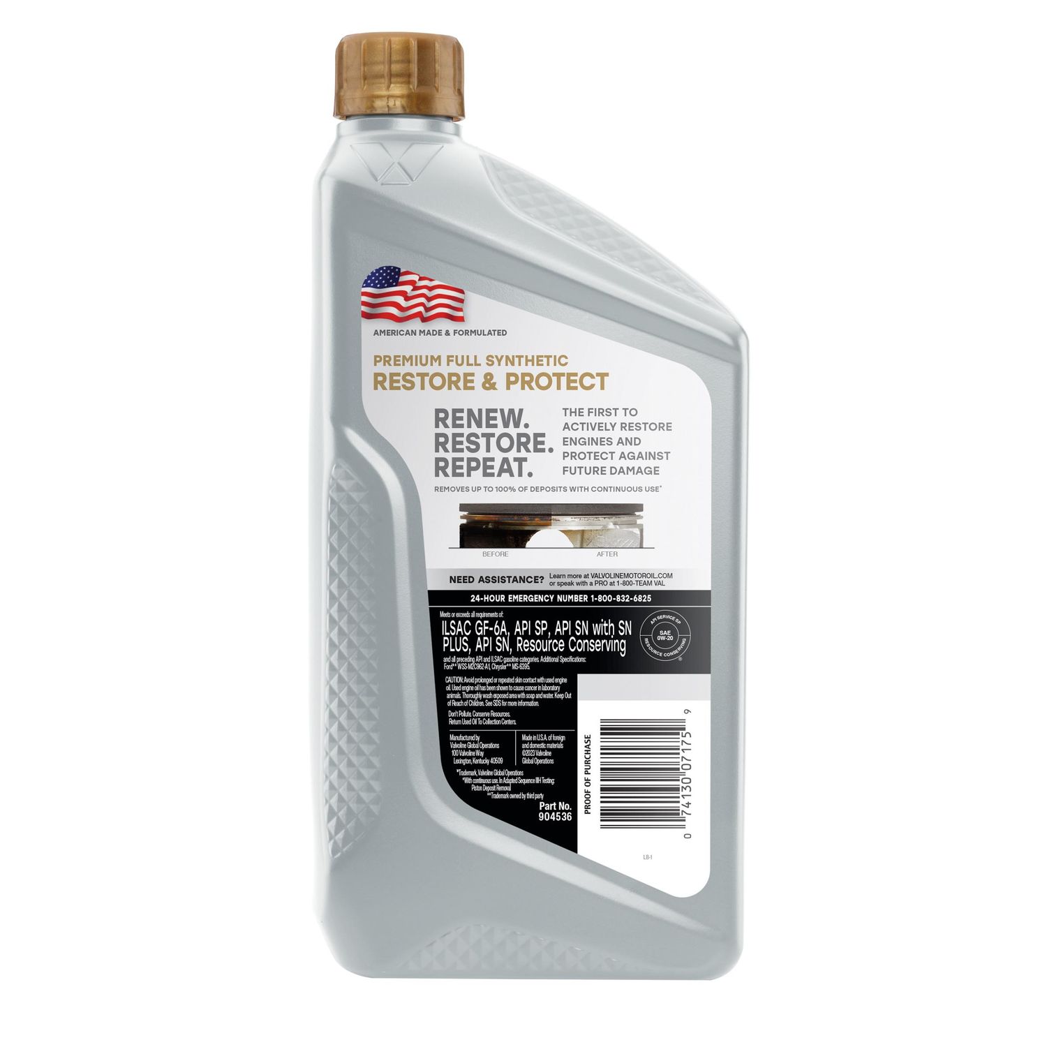 Valvoline Restore & Protect Standard Full Synthetic Engine Oil 0W-20 1 ...