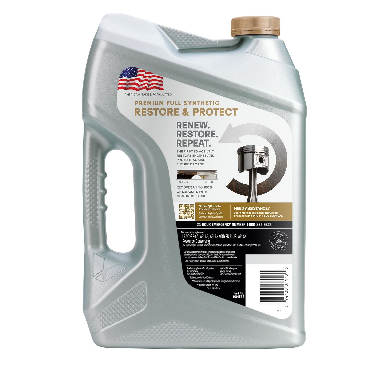 Valvoline Restore & Protect Full Synthetic Engine Oil 0W-20 5 Quart