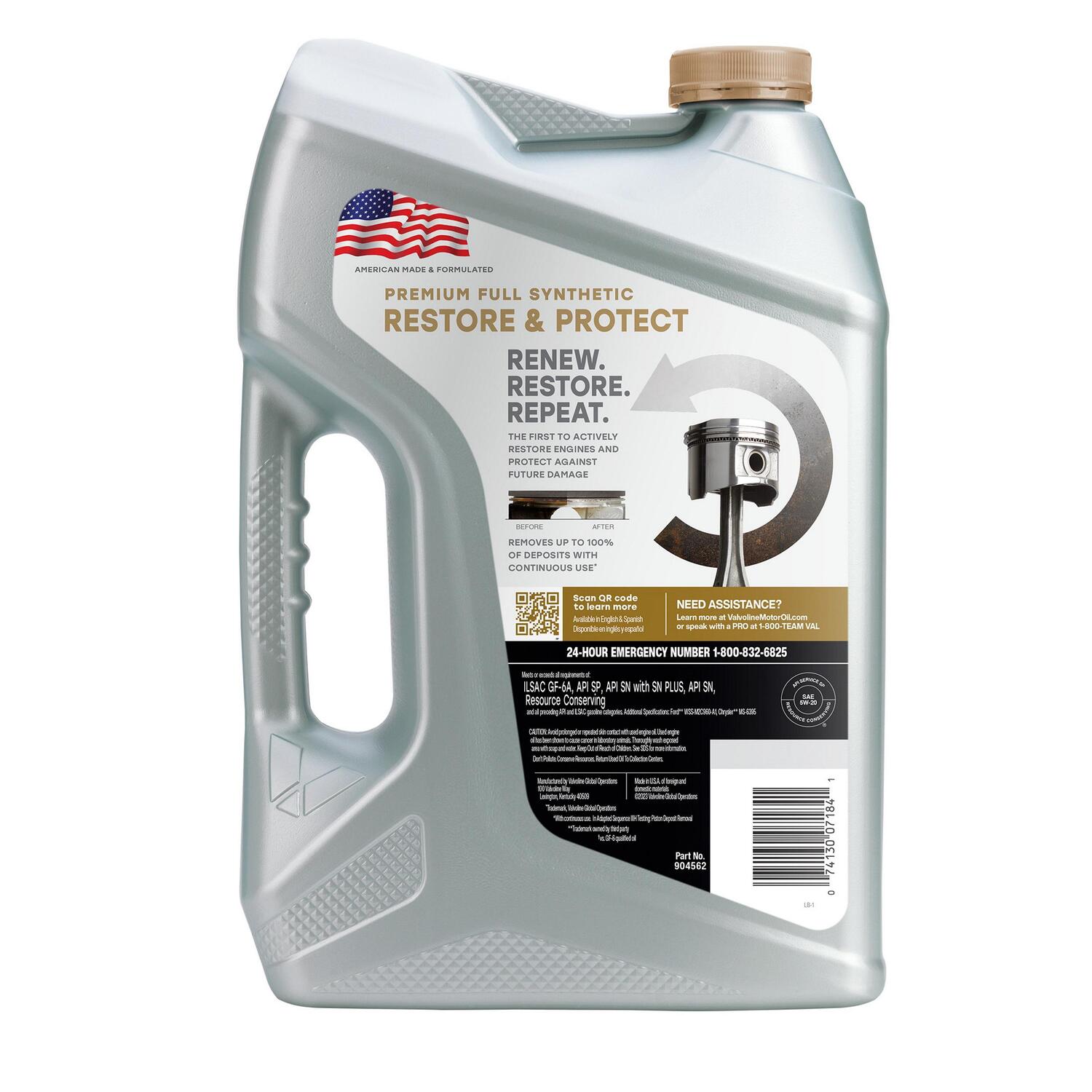 Valvoline Restore & Protect Full Synthetic Engine Oil 5W20 5 Quart