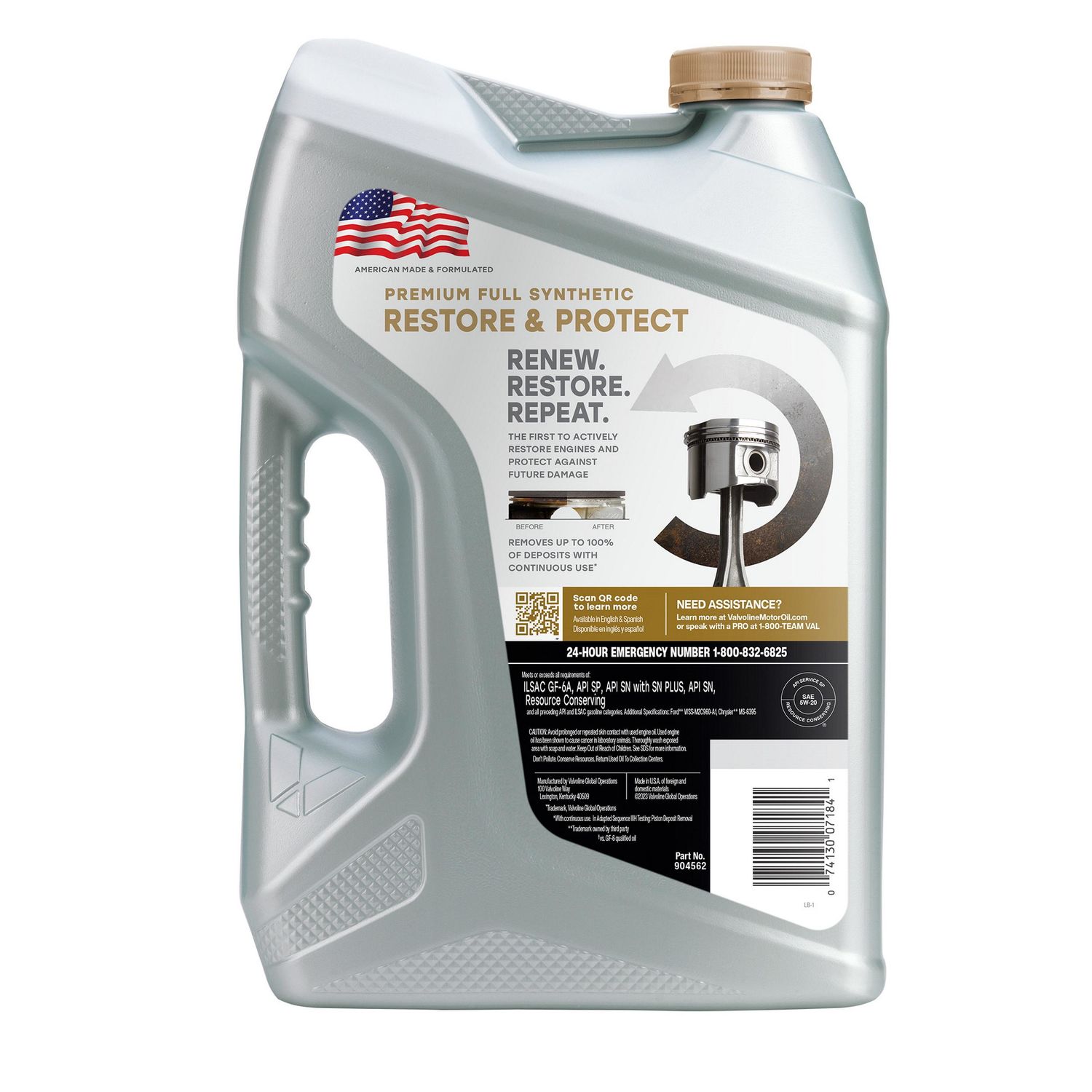 Valvoline Restore & Protect Full Synthetic Engine Oil 5W-20 5 Quart