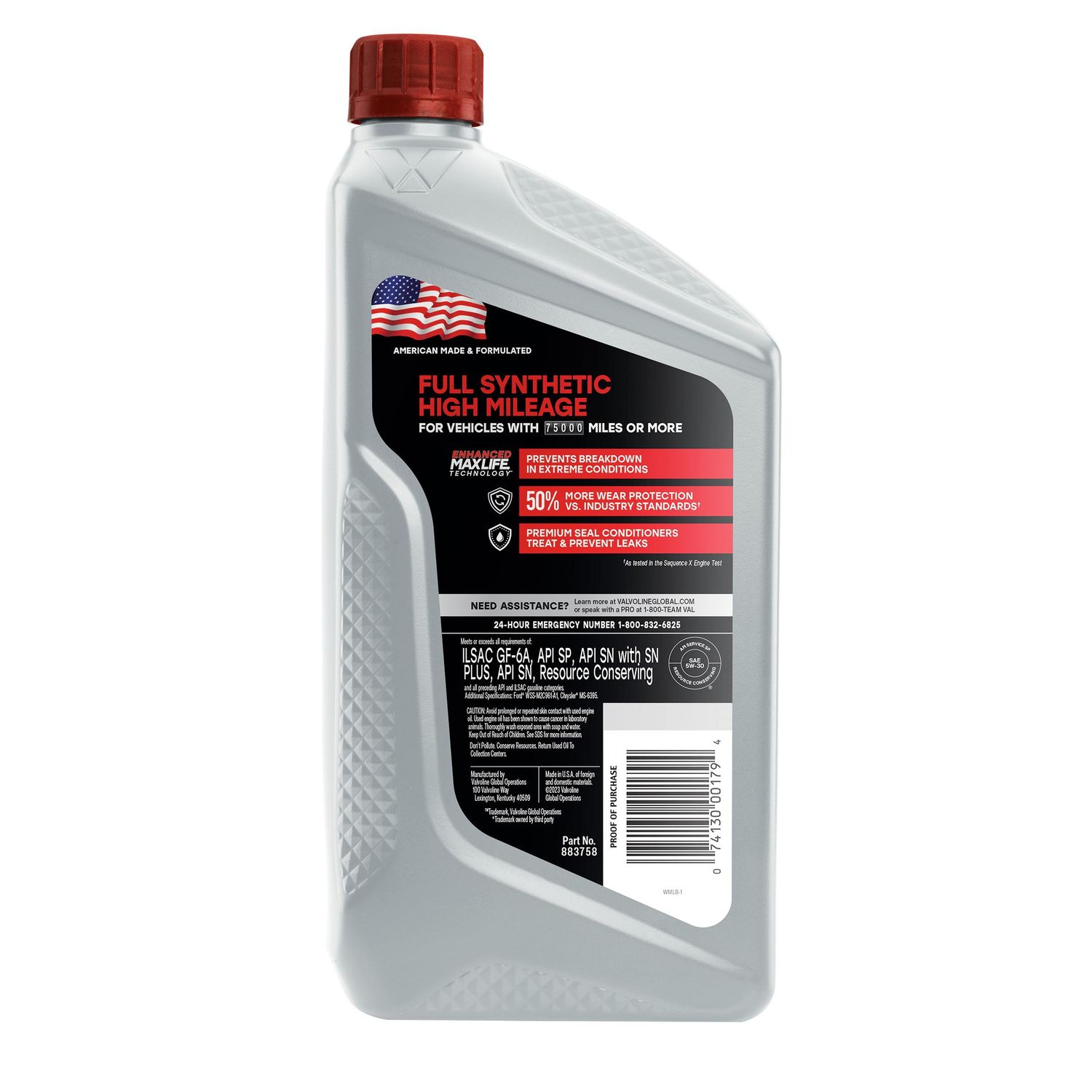 Valvoline Full Synthetic High Mileage Full Synthetic Engine Oil 5W30 1 Quart