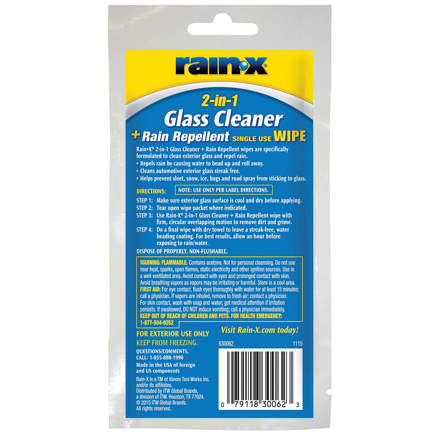 Rain-X 2-in-1 Glass Cleaning Wipes w/ Rain Repellency