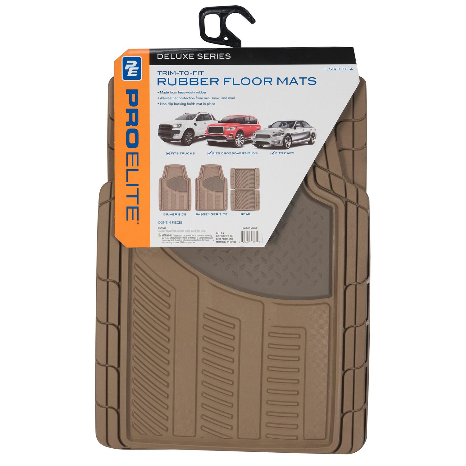 ProElite Tan Premium Rubber Floor Mat 4 Piece